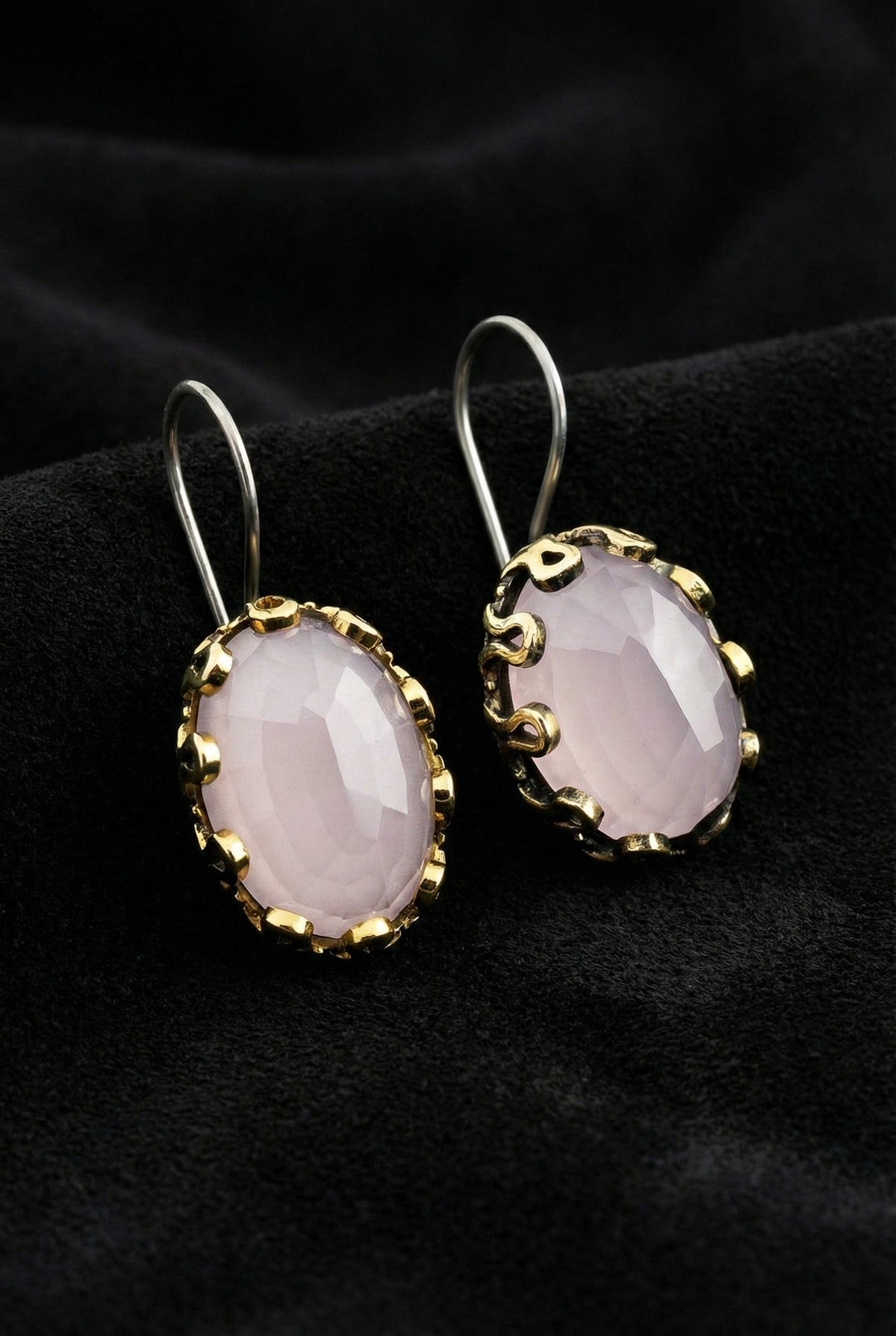 Gilded Rose Quartz Stone Earrings in 925 sterling silver