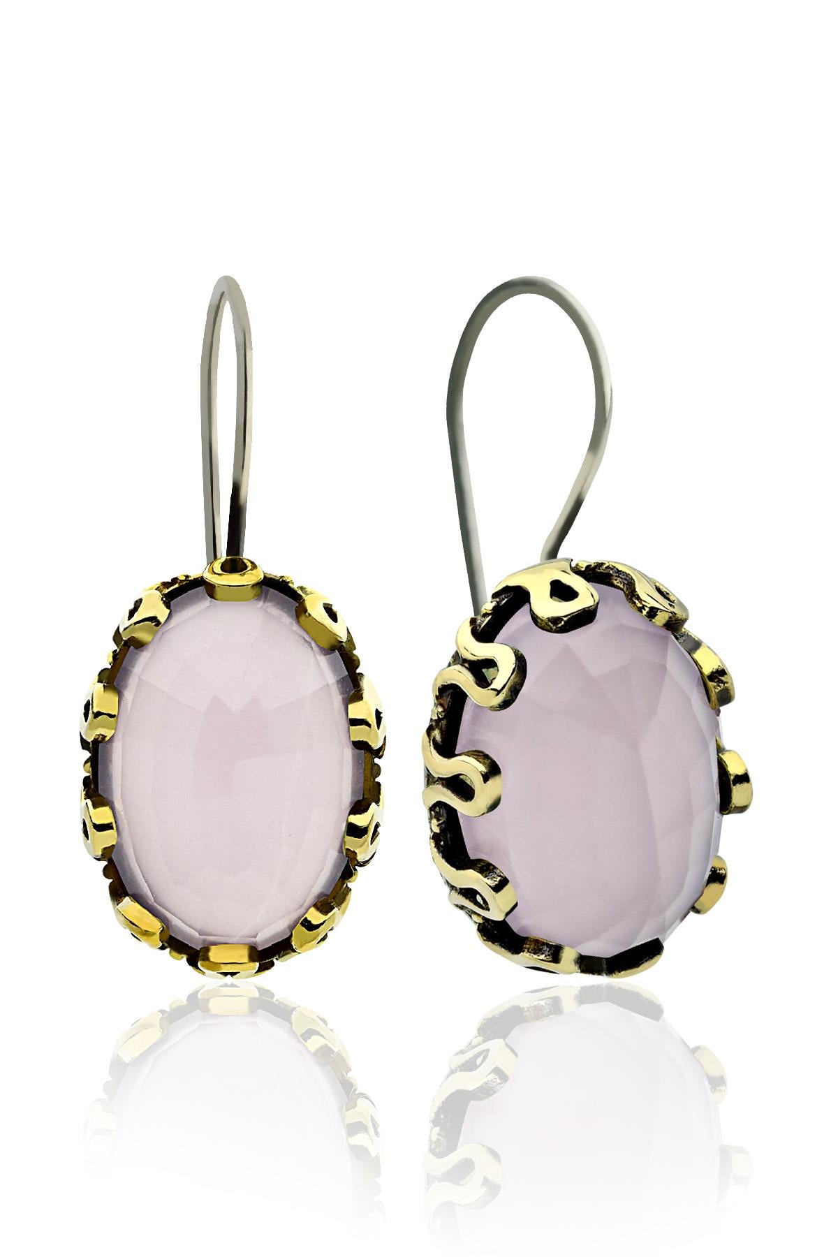 Gilded Rose Quartz Stone Earrings in 925 sterling silver - view 3