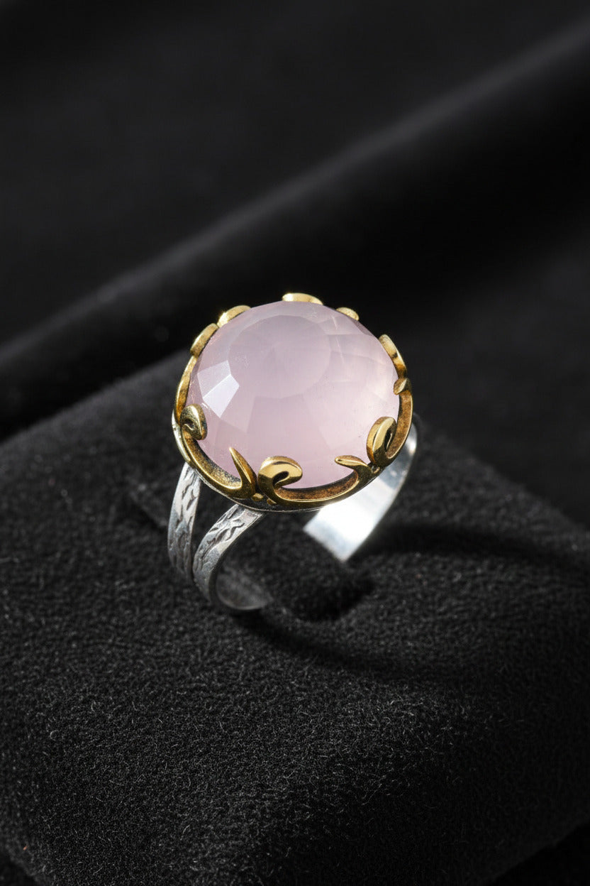 Gilded Round Vav Pink Quartz Jewelry Set in 925 sterling silver - view 5