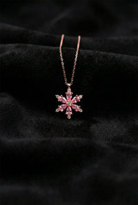 Rose Pink Zircon Lotus Flower Pendant Necklace | 925 Silver