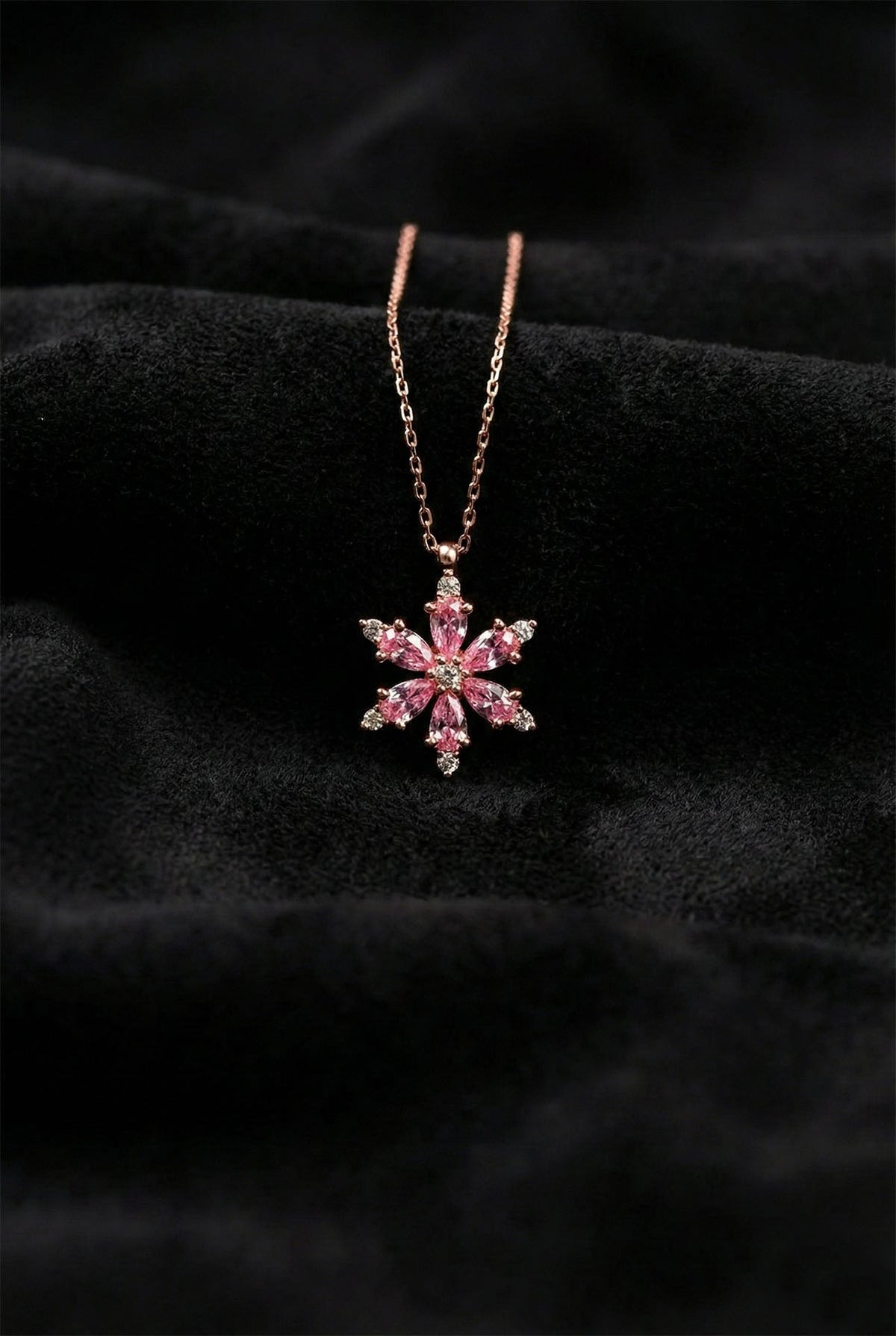 Collier pendentif fleur de lotus en zircon rose en argent sterling 925