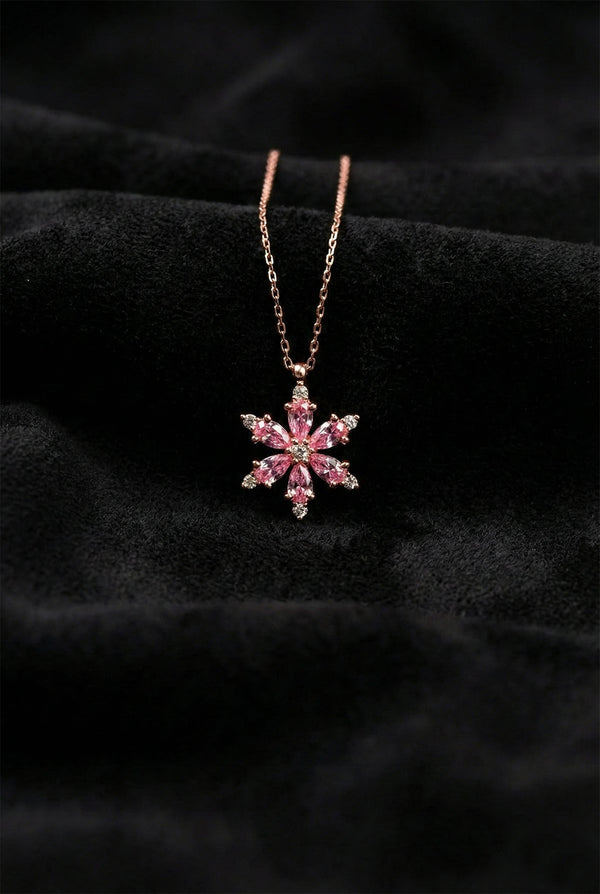 Rose Pink Zircon Lotus Flower Pendant Necklace | 925 Silver