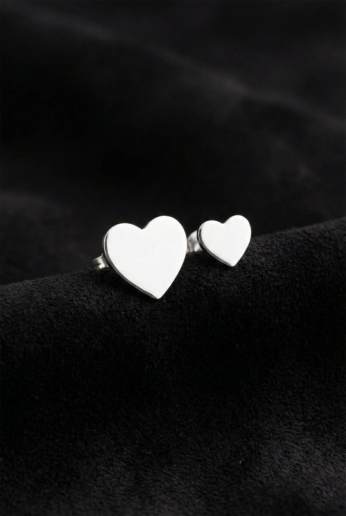 Rhodium Plated Double Heart Stud Earrings Set | 925 Silver