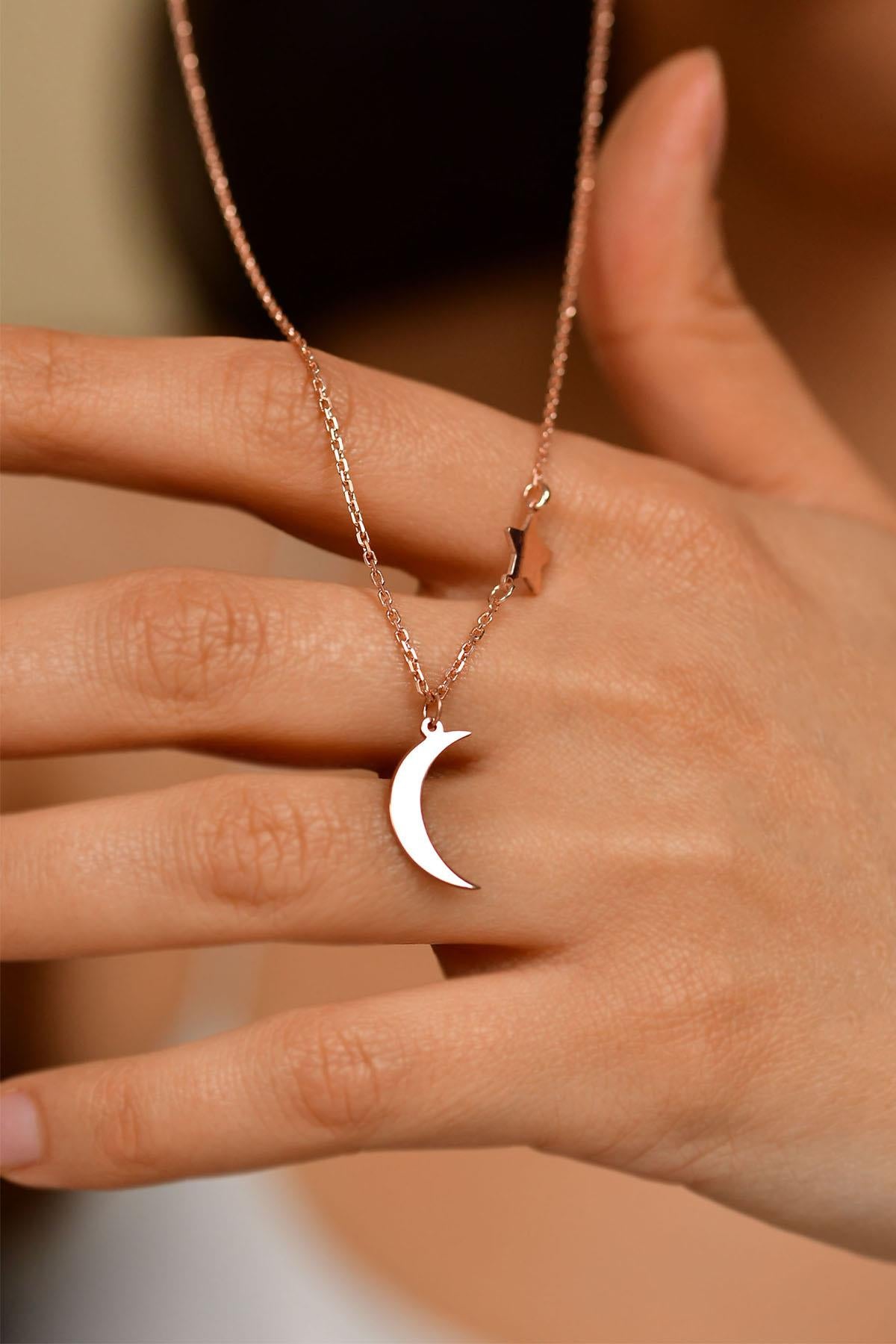 Rose Special Design Star and Crescent Silver Women's Necklace