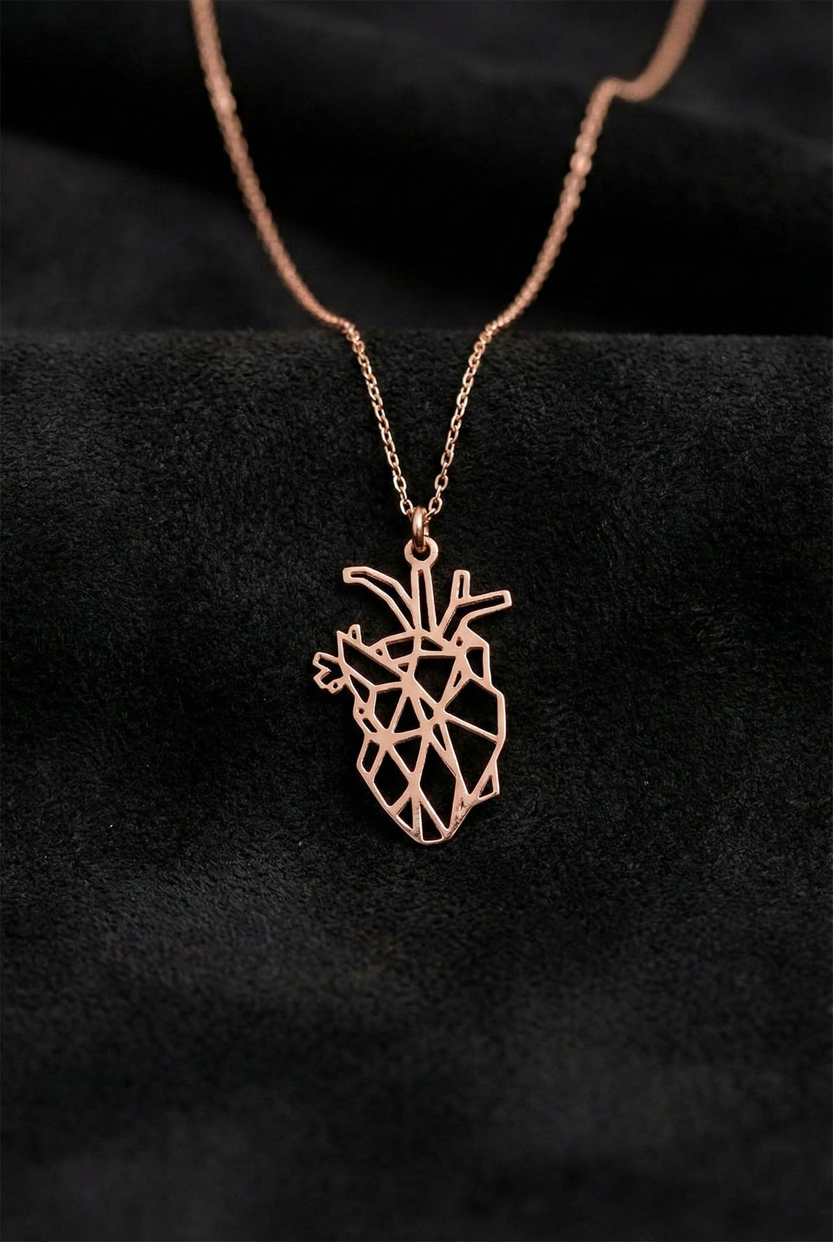 Collier pendentif cœur origami plaqué or rose en argent sterling 925