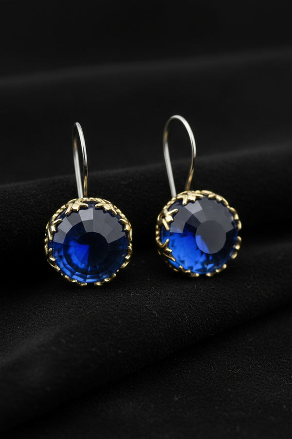 Gilded Sapphire Stone Tulip Motif Earrings | 925 Silver