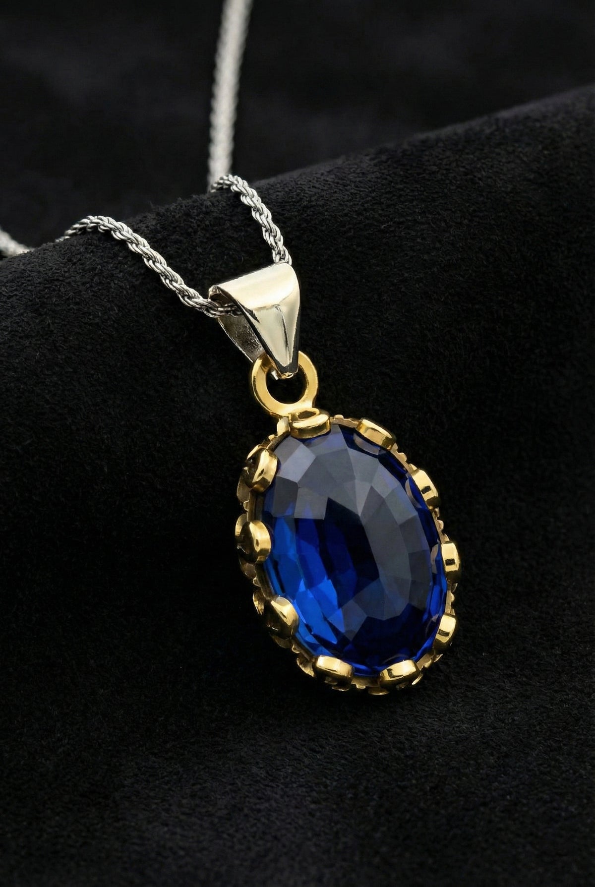 Gilded Oval Sapphire Gemstone Pendant Necklace | 925 Silver