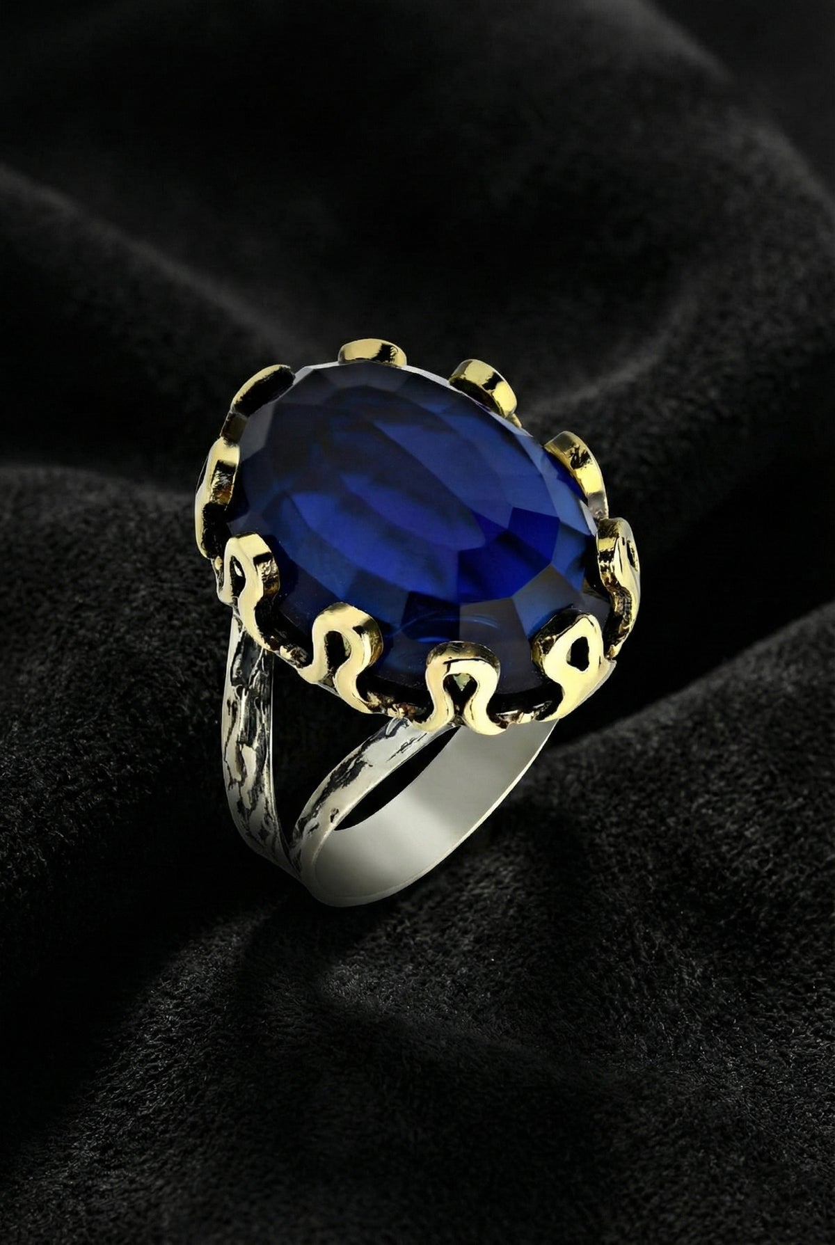 Gilded Oval Sapphire Gemstone Jewelry Set in 925 sterling silver - view 5