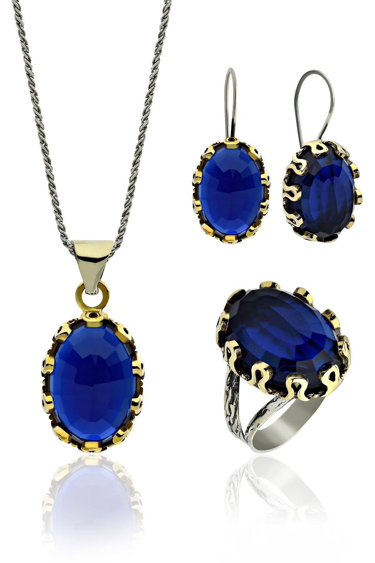 Gilded Oval Sapphire Gemstone Jewelry Set in 925 sterling silver - view 7