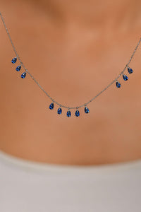 Rhodium-Plated Three-Row Sapphire Shakira Teardrop Silver Necklace