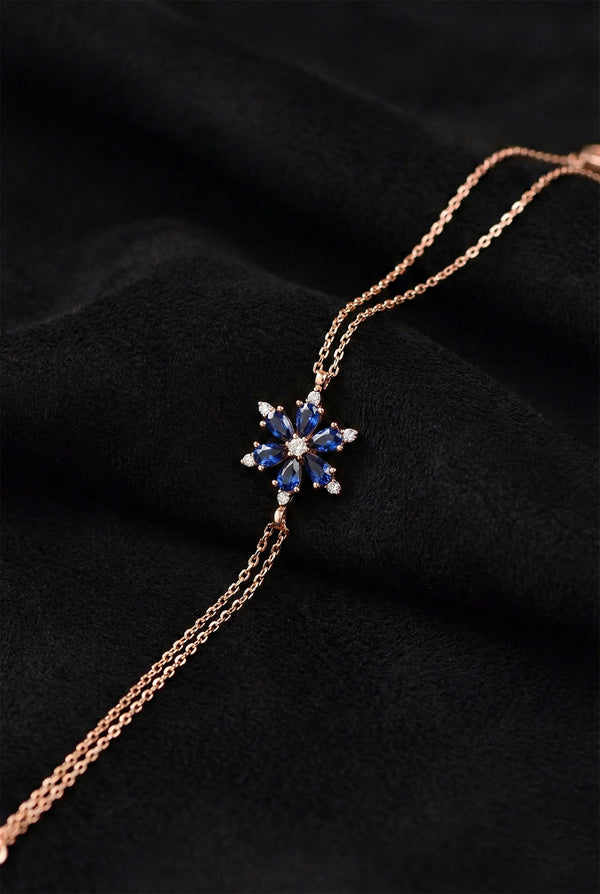 Rose Gold Sapphire Lotus Flower Bracelet | 925 Silver