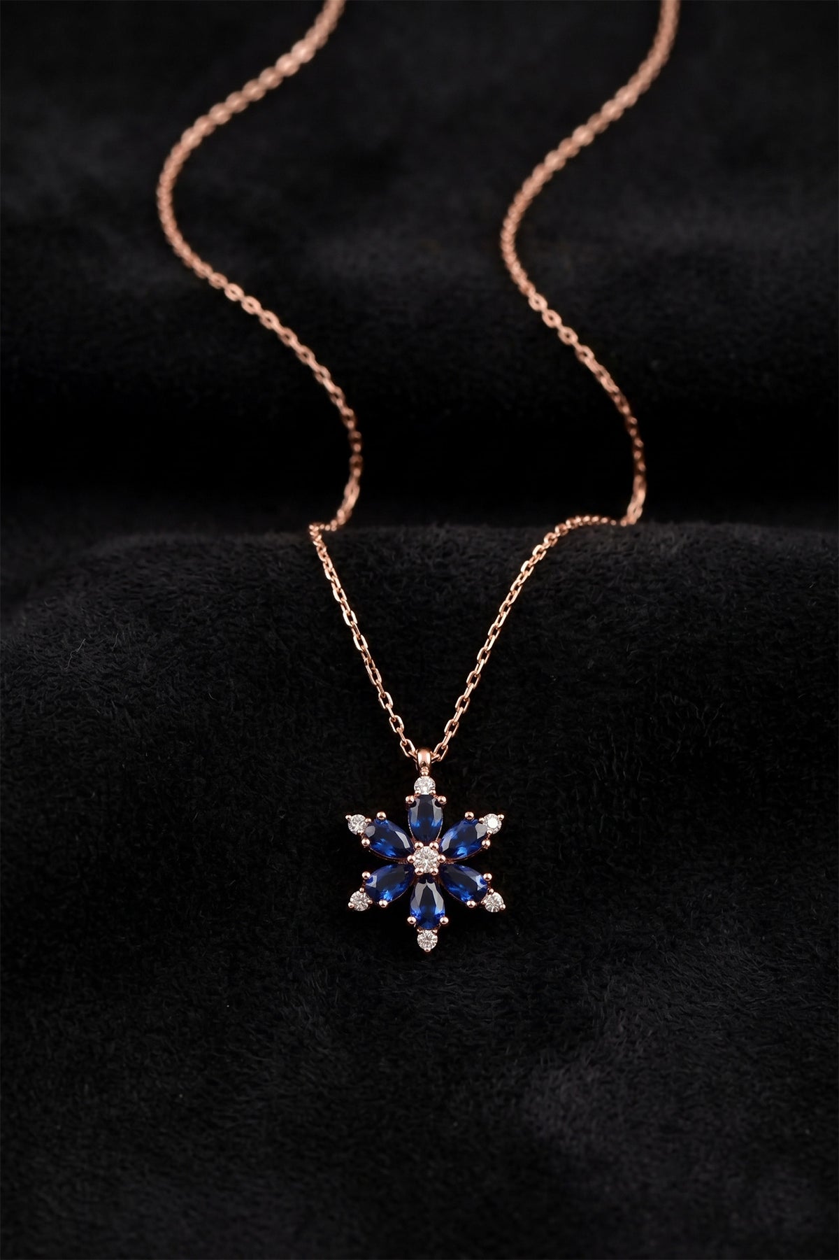Collier fleur de lotus en argent 925, saphir et zircon, couleur or rose