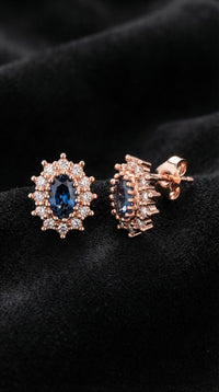 Rose Oval Sapphire Minimal Stud Silver Earrings
