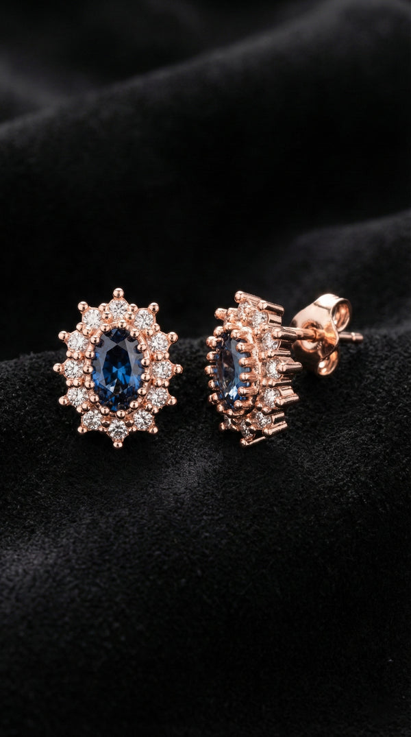 Rose Oval Sapphire Minimal Stud Silver Earrings