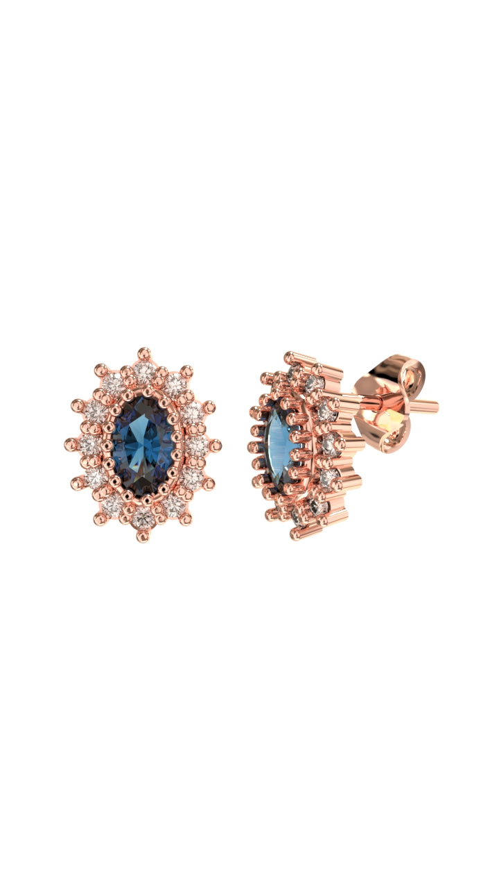 Rose Oval Sapphire Minimal Stud Silver Earrings