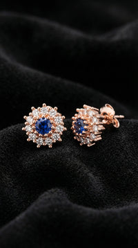 Sapphire Gemstone Rose Round Entourage Minimal Stud Silver Earrings