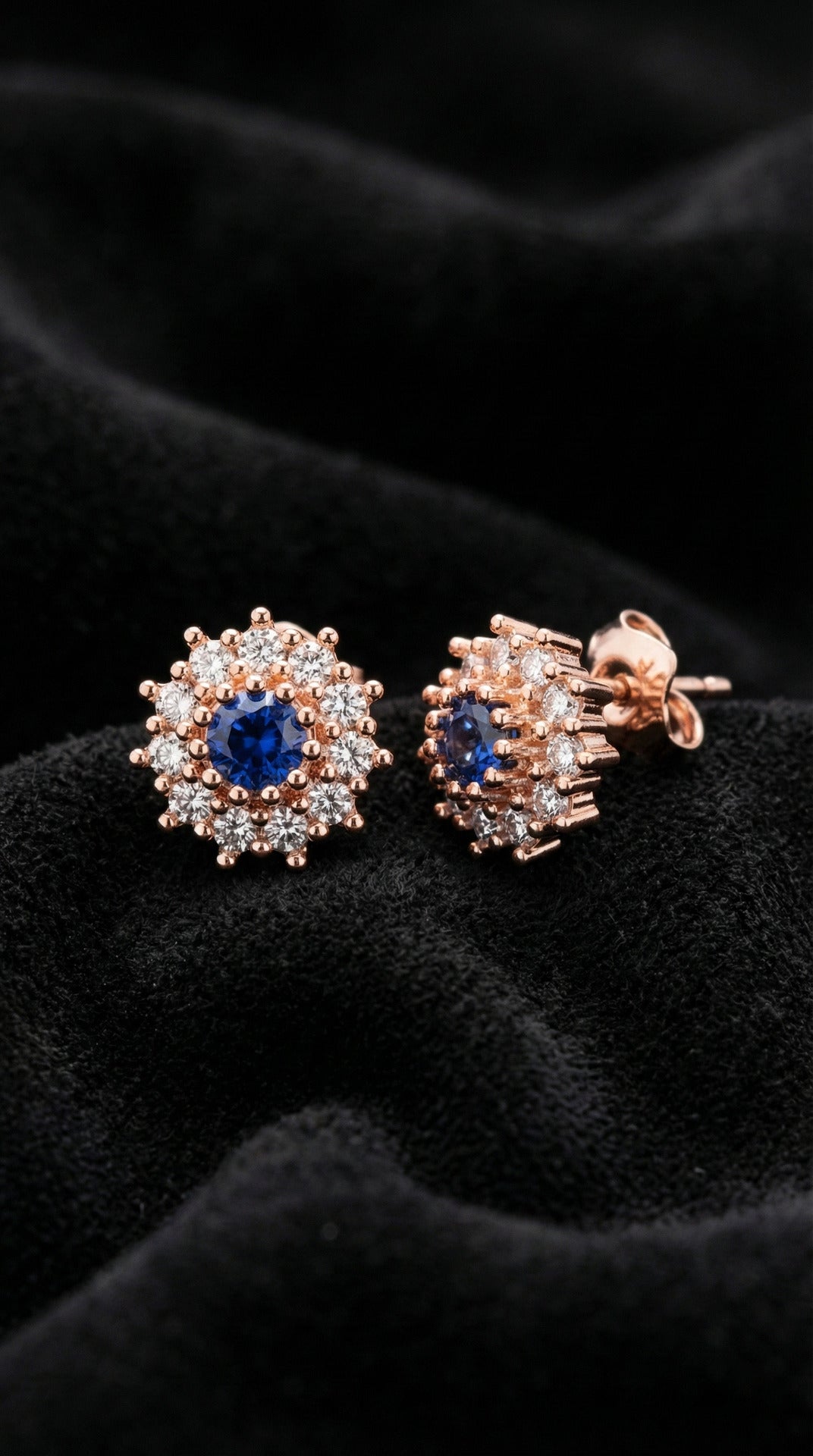 Sapphire Gemstone Rose Round Entourage Minimal Stud Silver Earrings