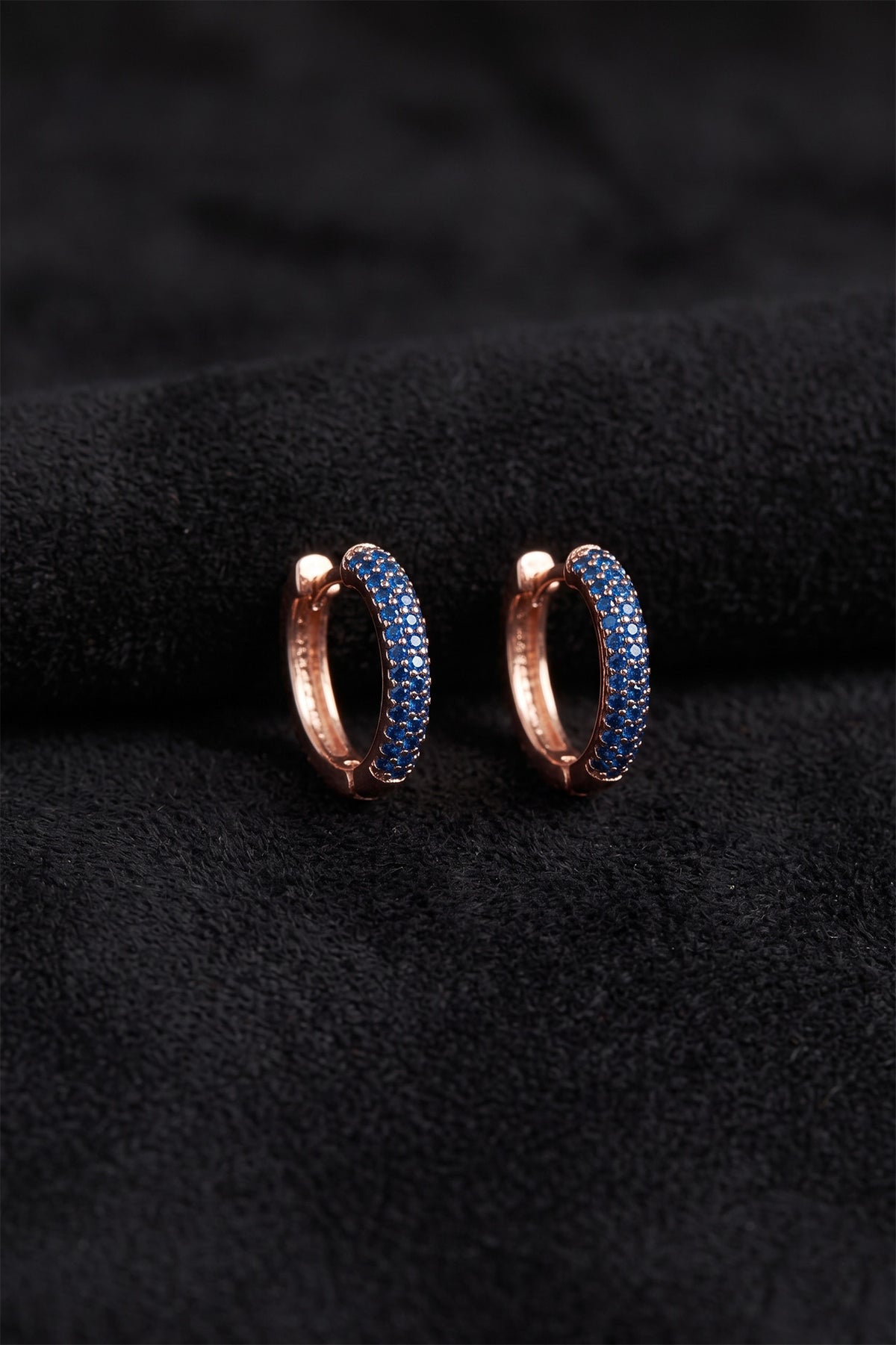 Rose Gold Sapphire Stone Round Hoop Earrings in 925 sterling silver