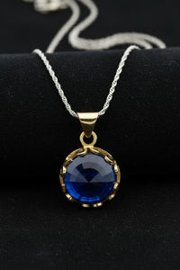 Gilded Waw Letter Sapphire Pendant Necklace | 925 Silver