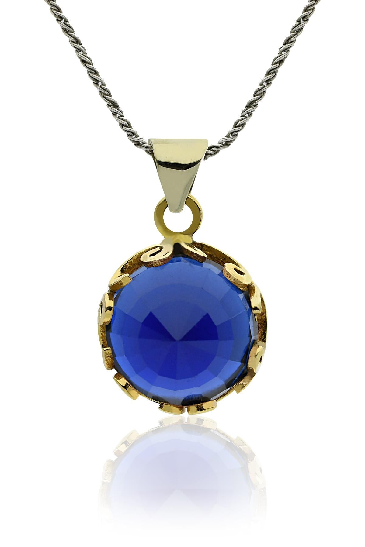 Gilded Waw Letter Sapphire Pendant Necklace | 925 Silver