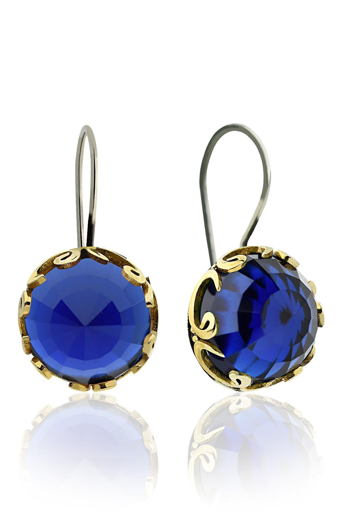 Sapphire Vav Letter Motif Traditional Earrings Silver