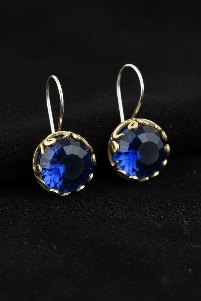 Parure de bijoux en argent 925 avec saphir Vav rond doré