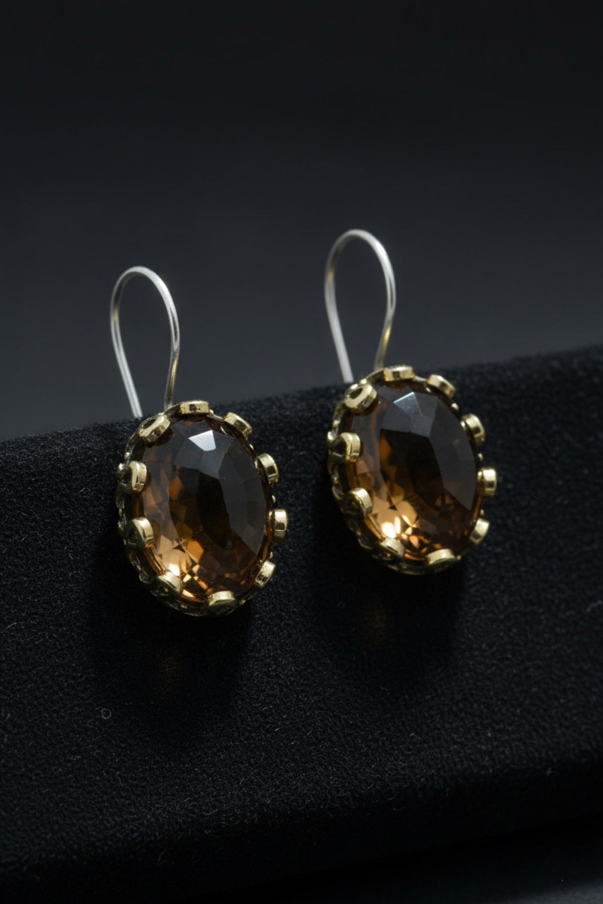 Gilded Citrine Stone Earrings in 925 sterling silver