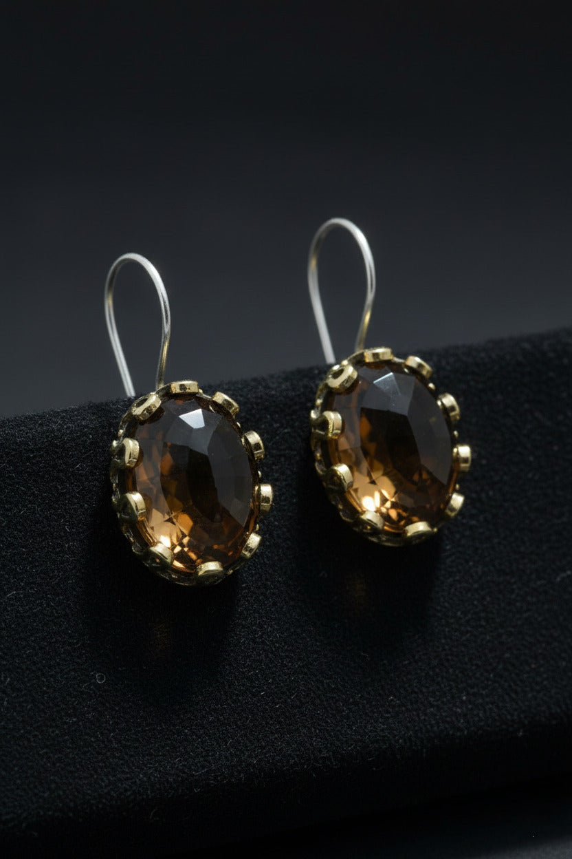 Gilded Oval Citrine Gemstone Jewelry Set in 925 sterling silver - view 3