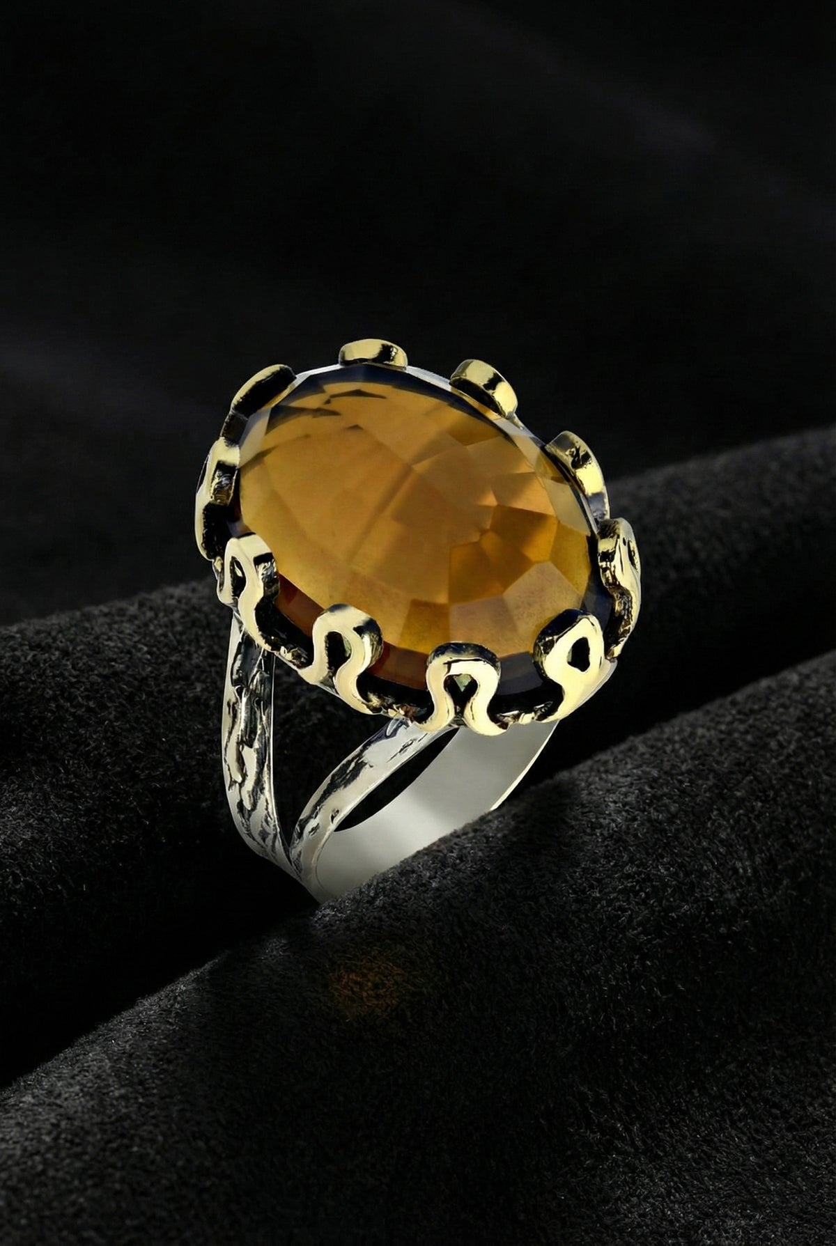 Gilded Oval Citrine Gemstone Jewelry Set in 925 sterling silver - view 4