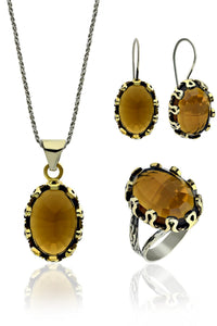 Authentic Citrine Gemstone Silver Women's Set