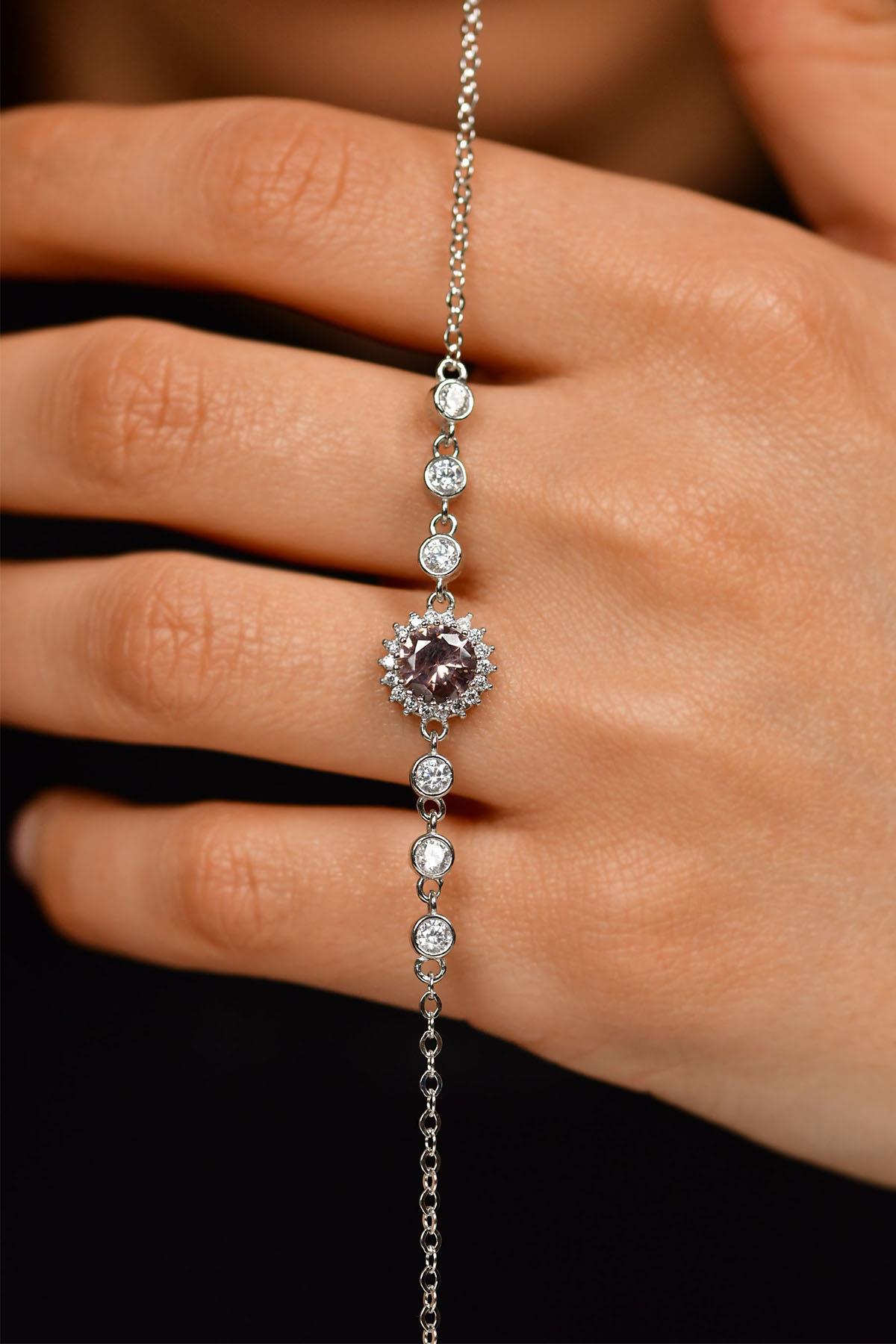 Citrine Round Halo Bracelet Rhodium Plated Silver