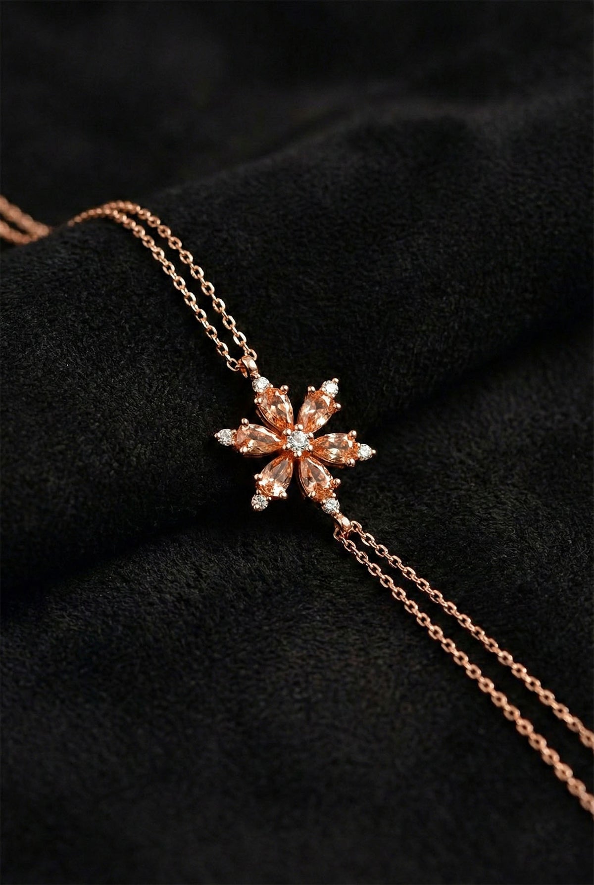 Rose Gold Citrine Lotus Flower Bracelet in 925 sterling silver
