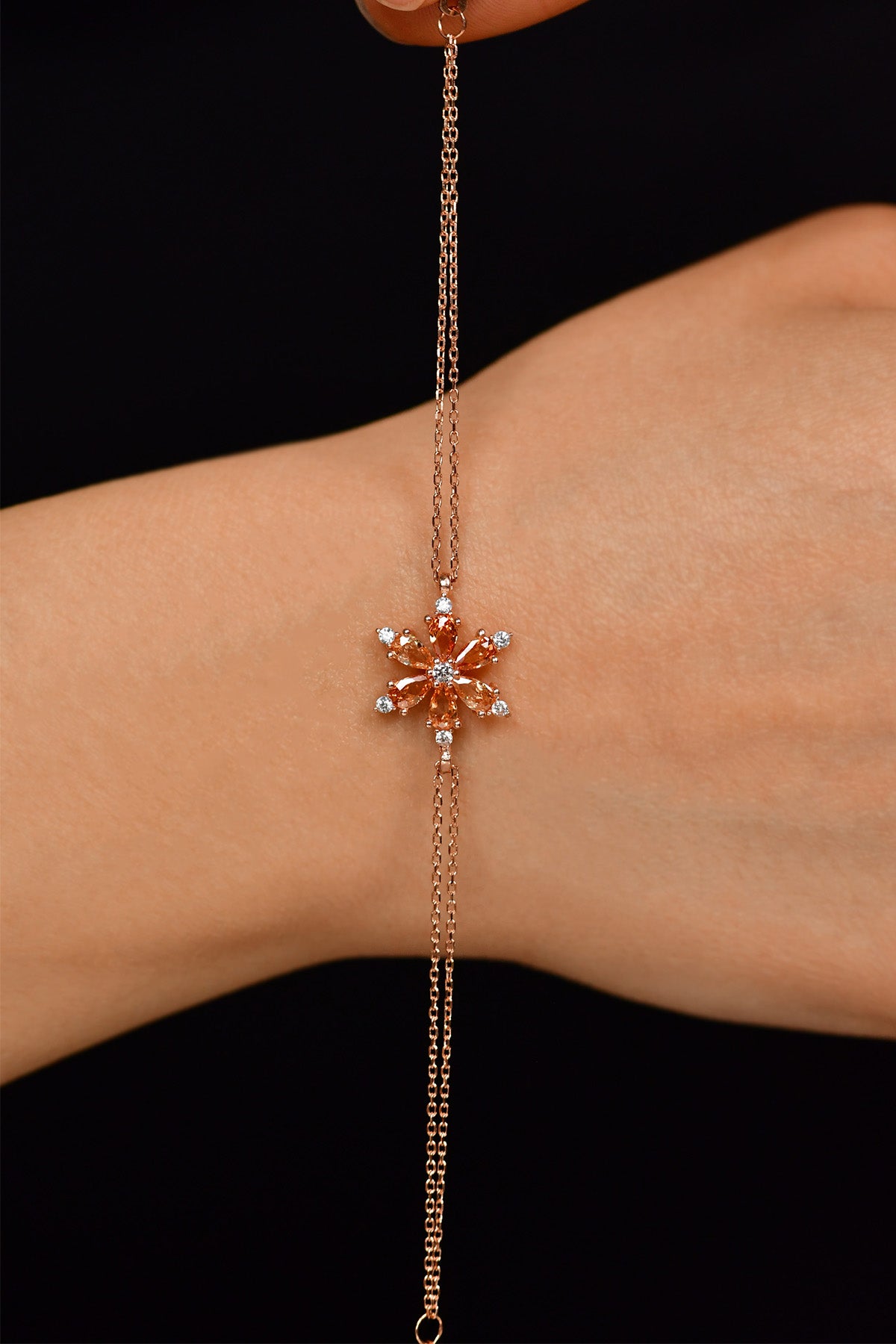 Rose Gold Citrine Lotus Flower Bracelet in 925 sterling silver - view 4