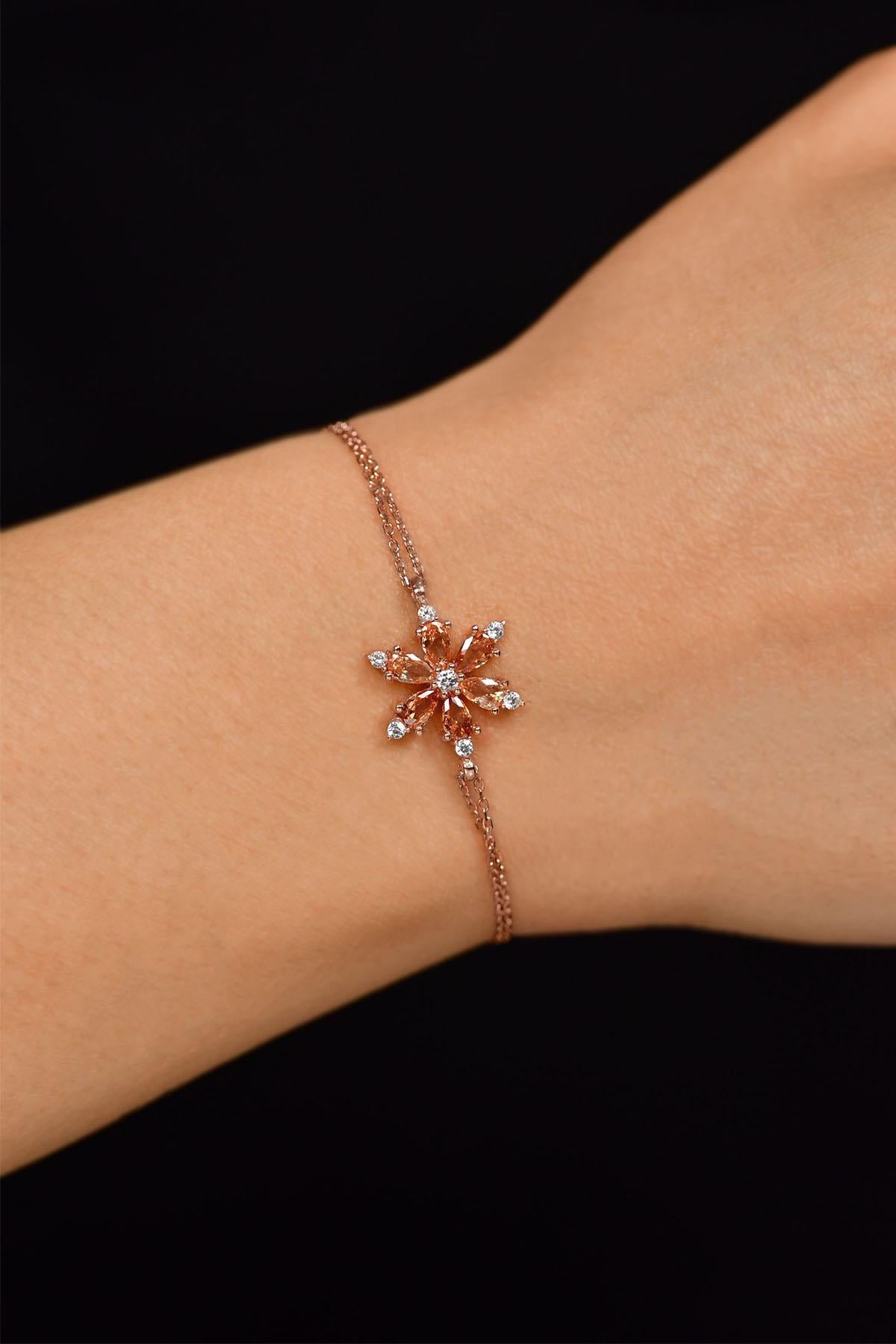 Sitrin Taşlı Rose Lotus Çiçeği Gümüş Bileklik