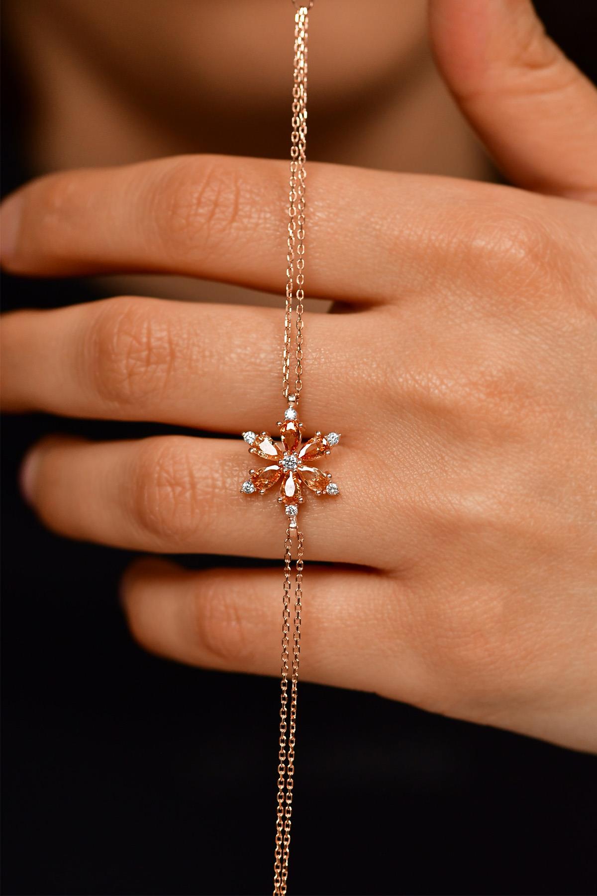 Citrine Lotus Flower Bracelet Rose Gold Plated Silver