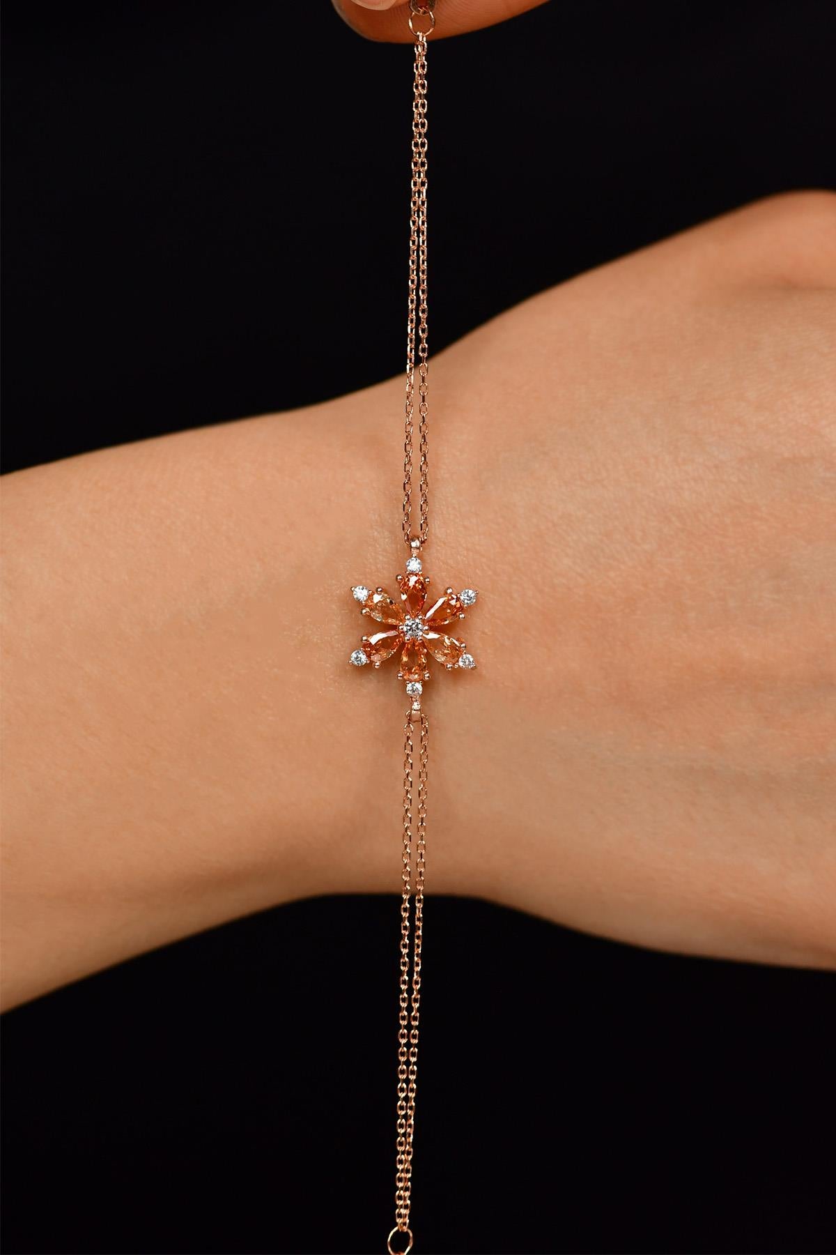 Citrine Lotus Flower Bracelet Rose Gold Plated Silver