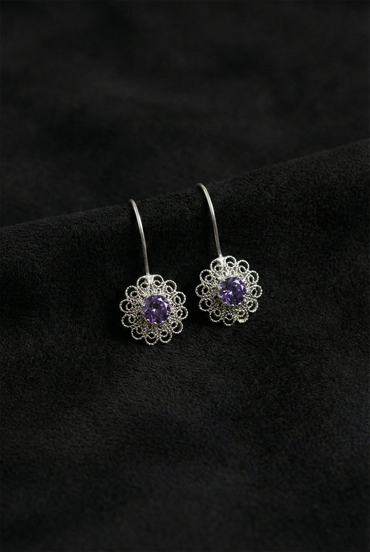 Geburtsstein-Ohrhänger Februar Amethyst aus 925er Sterlingsilber