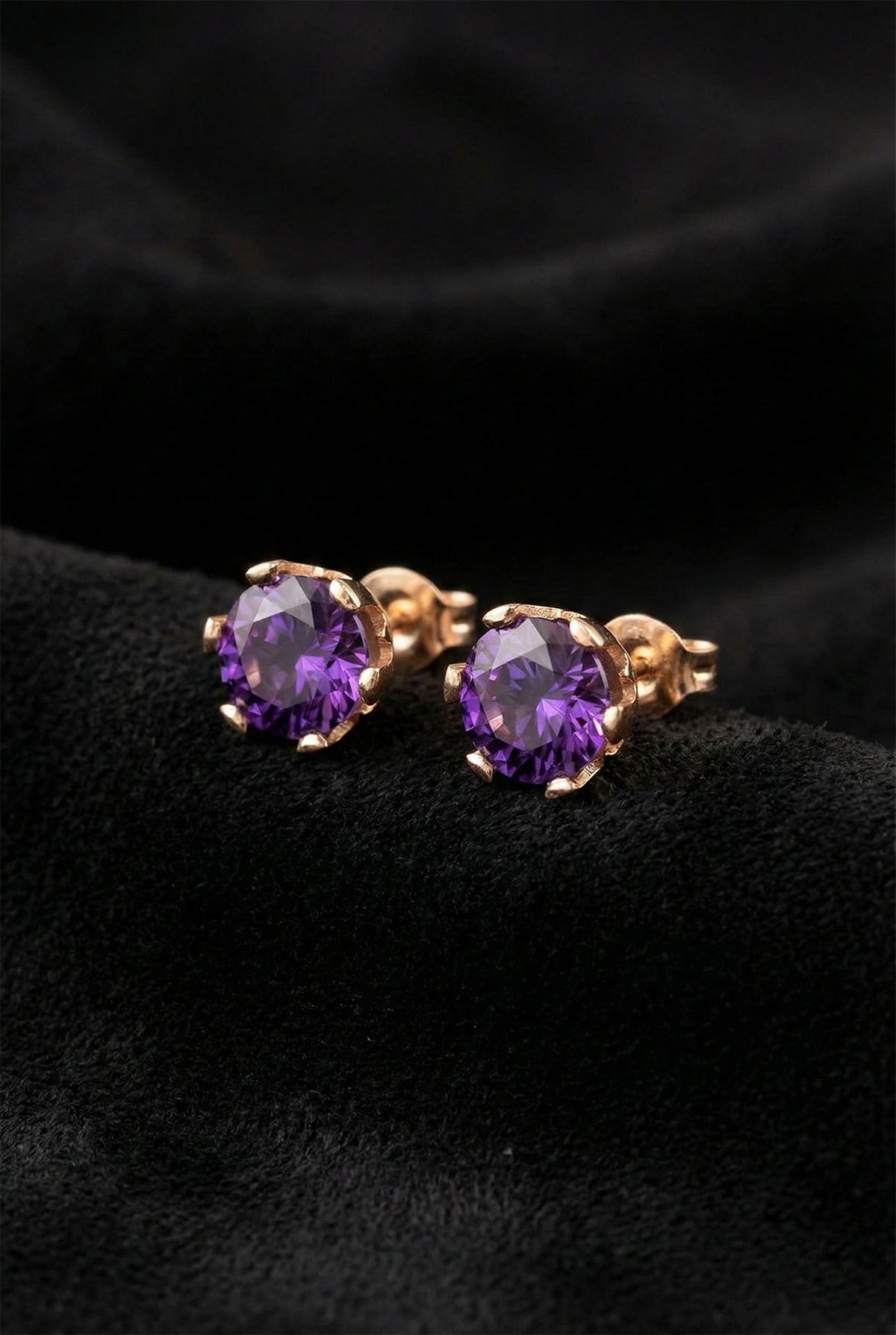 Rose Gold February Amethyst Birthstone Studs in 925 sterling silver