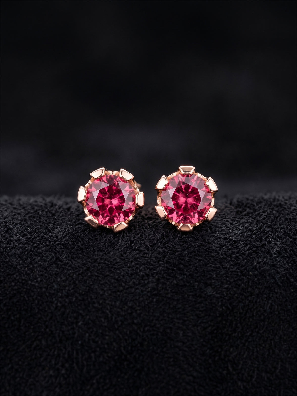 July Ruby Birthstone Rose Solitaire Studs in 925 sterling silver