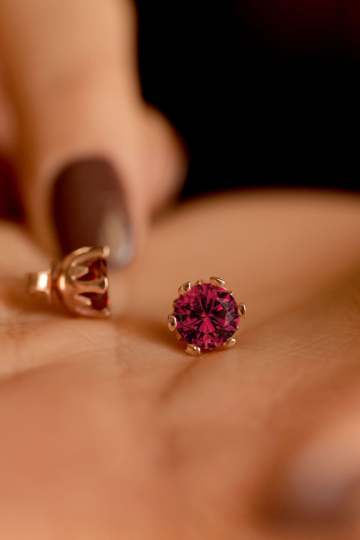 July Ruby Birthstone Rose Solitaire Studs in 925 sterling silver - view 2