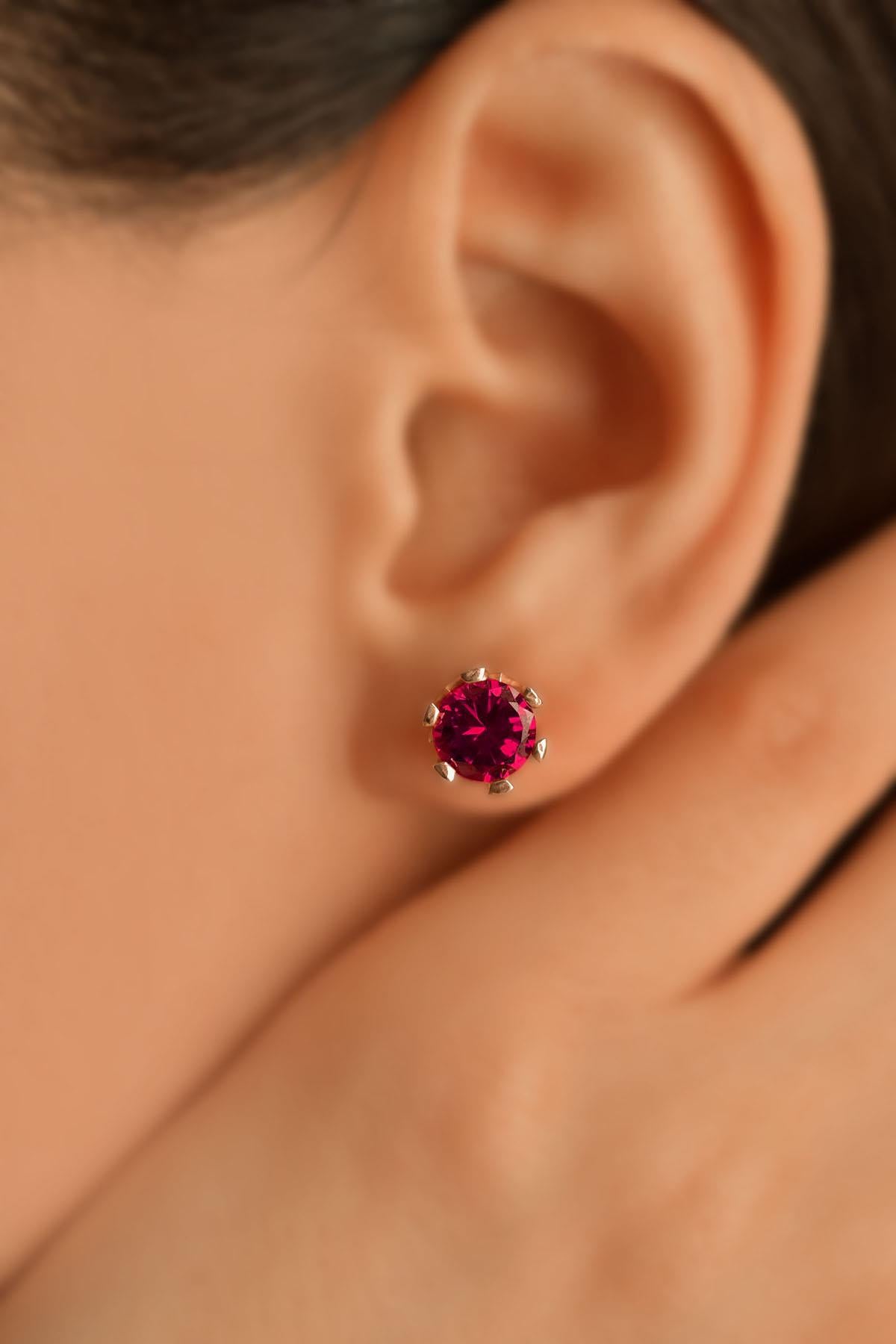 July Ruby Birthstone Rose Solitaire Stud Silver Earring