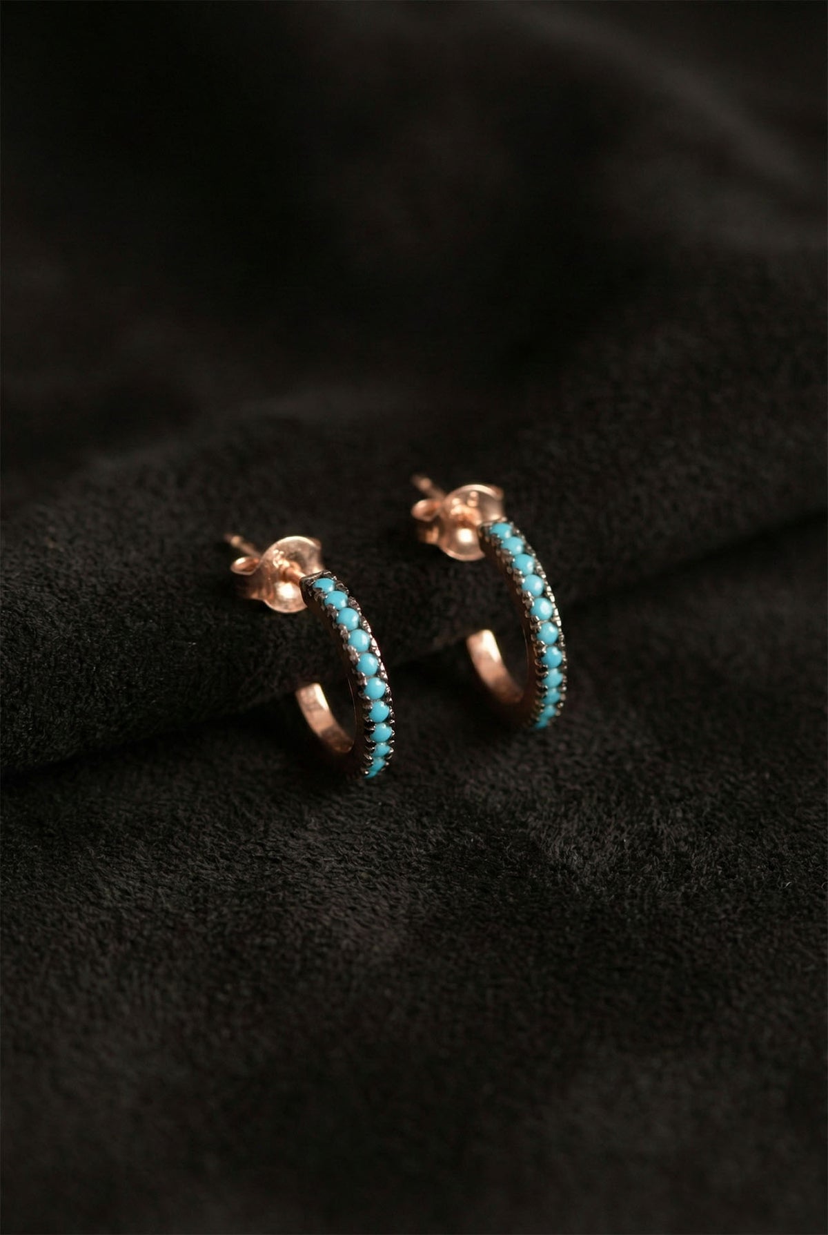 Rose Gold Turquoise Small Hoop Stud Earrings in 925 sterling silver