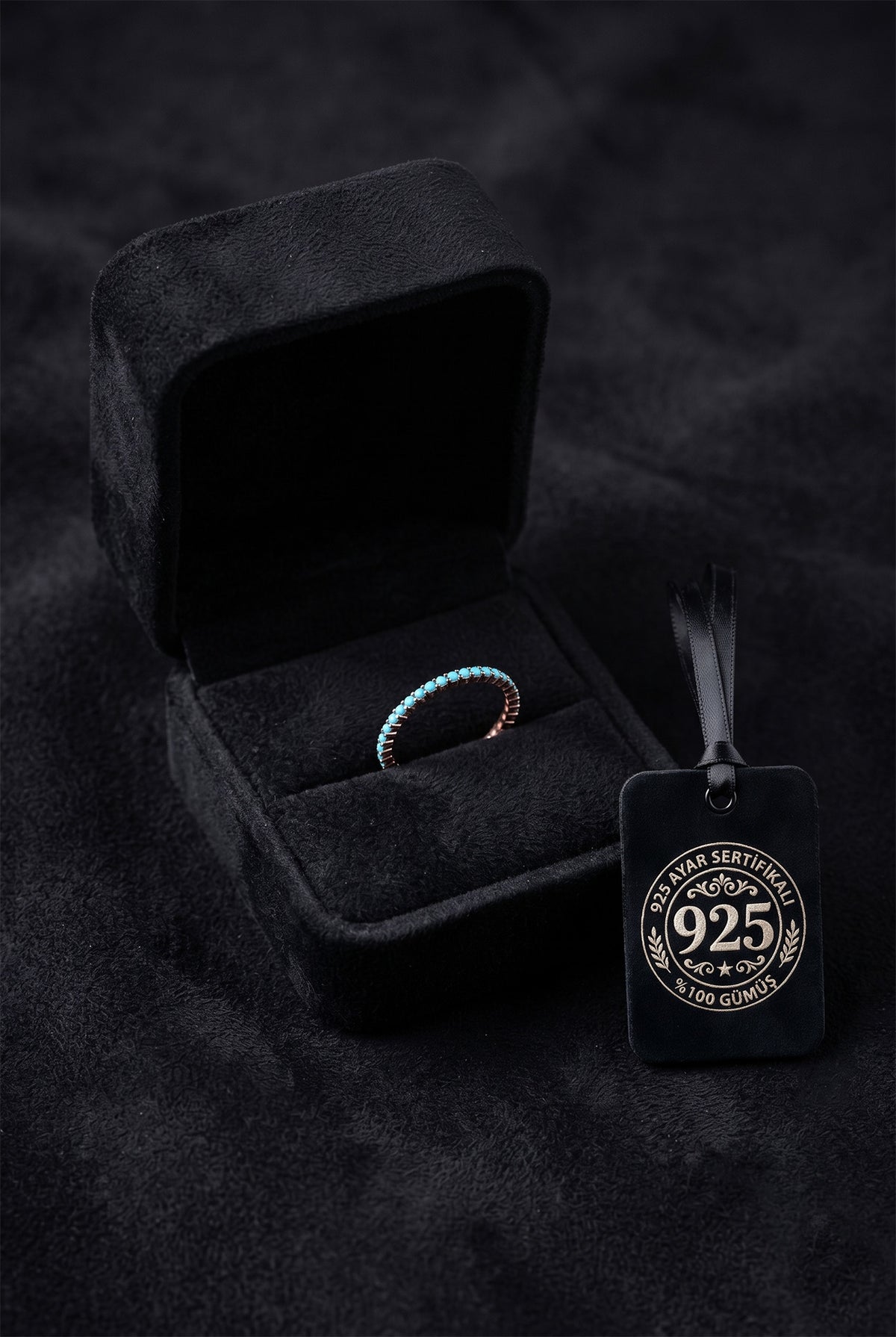 925 Sterling Silver Rose Gold Turquoise Eternity Band, Dainty Minimalist Stacking Ring