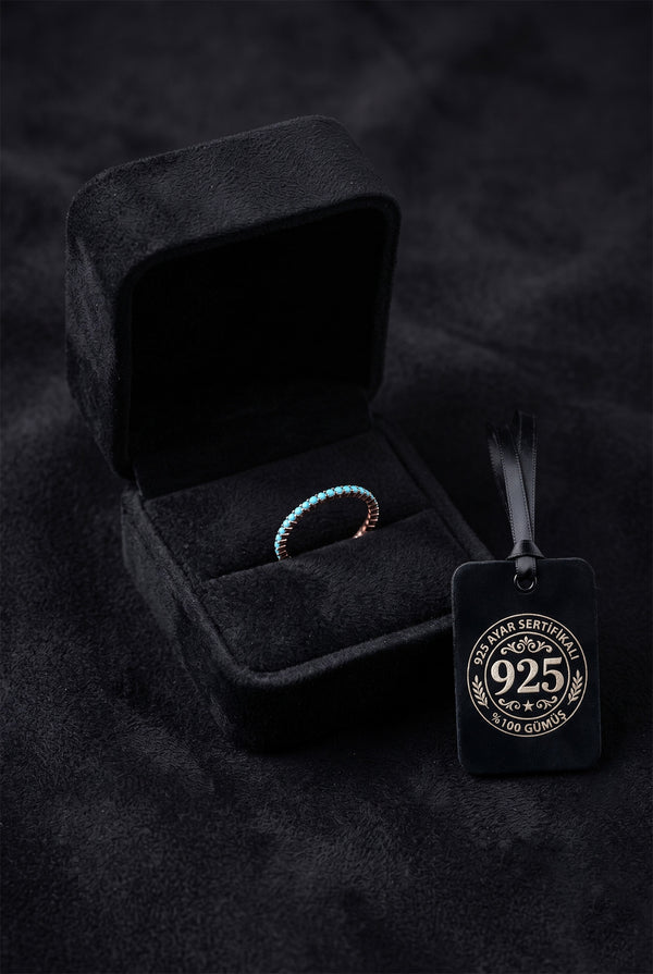 925 Sterling Silver Rose Gold Turquoise Eternity Band, Dainty Minimalist Stacking Ring