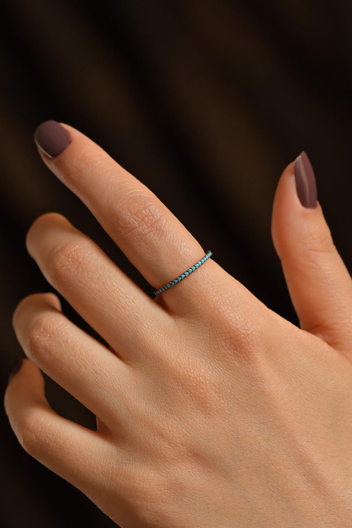 925 Sterling Silver Rose Gold Turquoise Eternity Band, Dainty Minimalist Stacking Ring