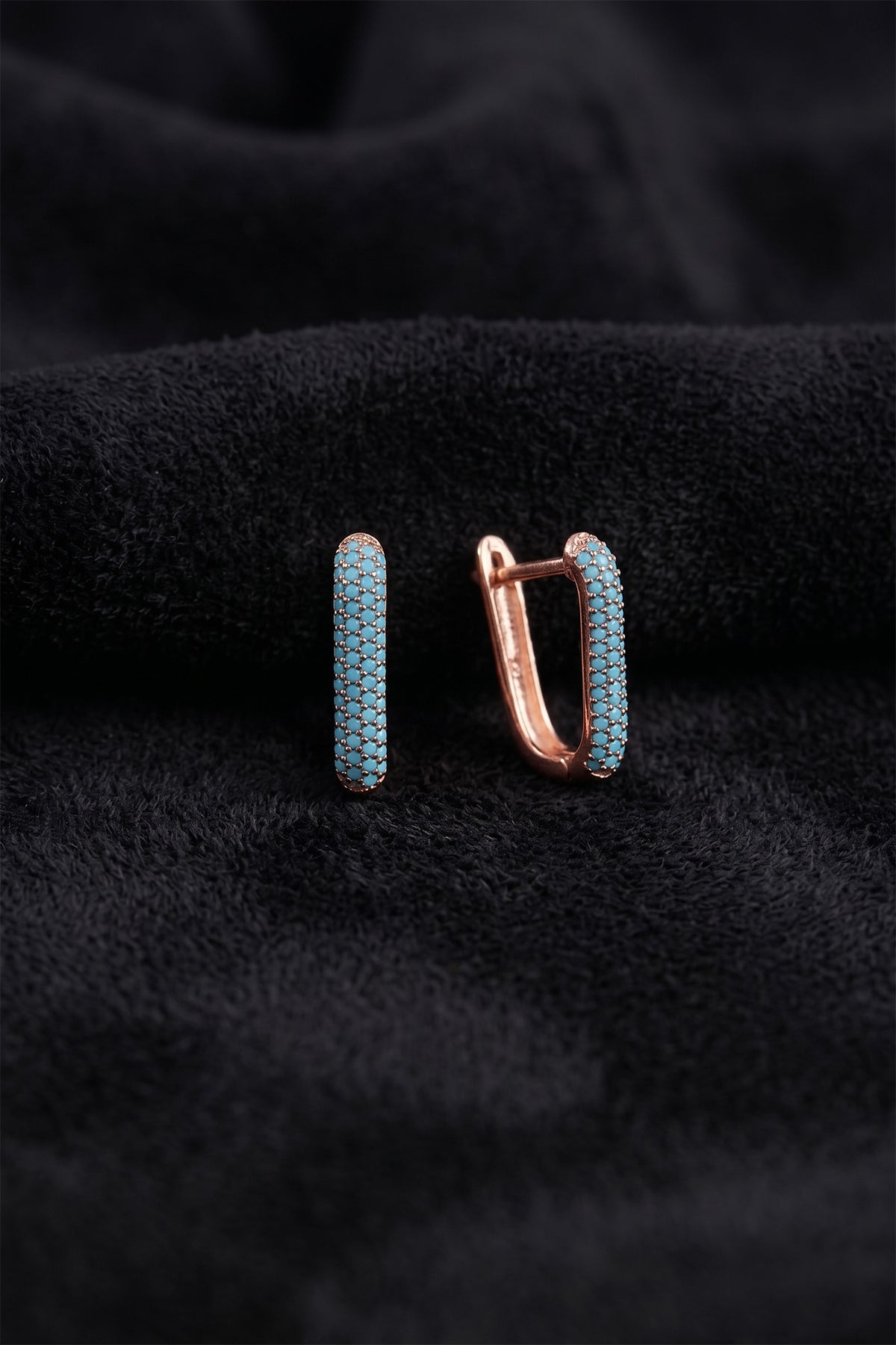 Rose Gold Turquoise Triangle Hoop Earrings in 925 sterling silver