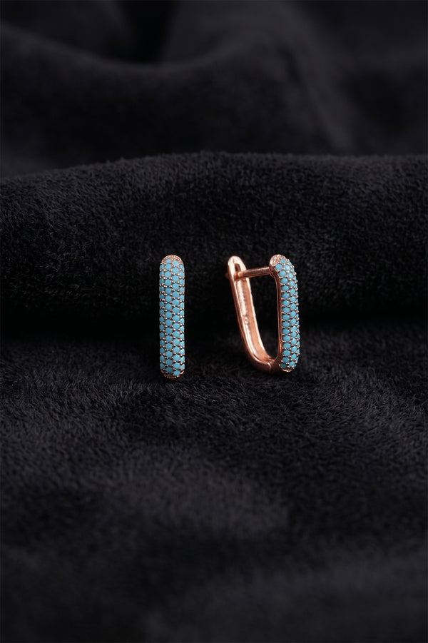 Créoles triangulaires en argent 925 doré rose et turquoise