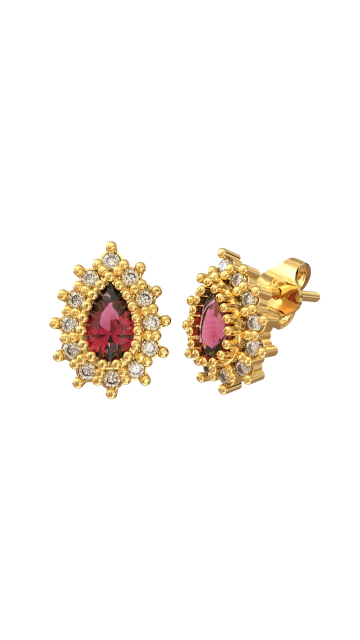 Ruby Drop Halo Minimalist Stud Earrings Gold Plated Silver