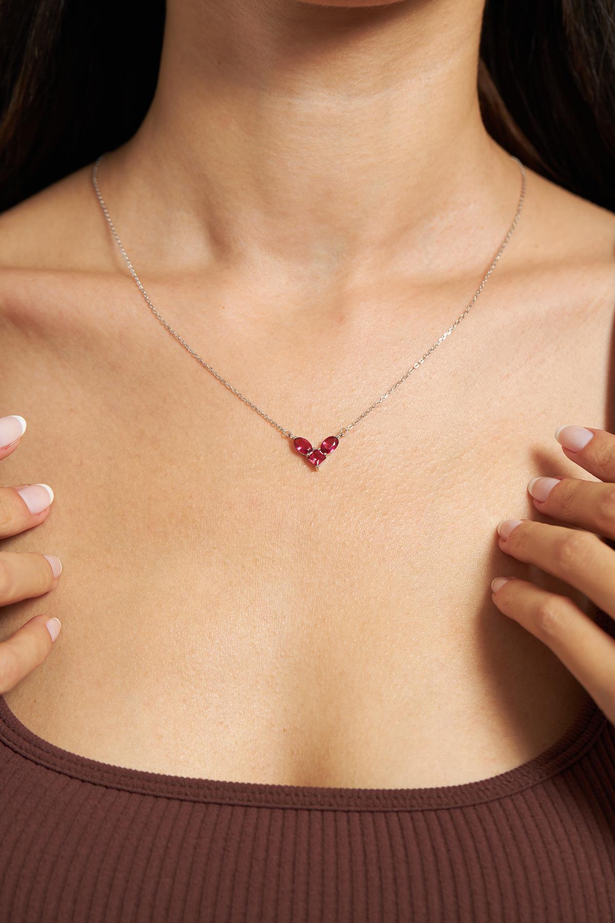 Ruby Heart Necklace Rhodium Plated Silver