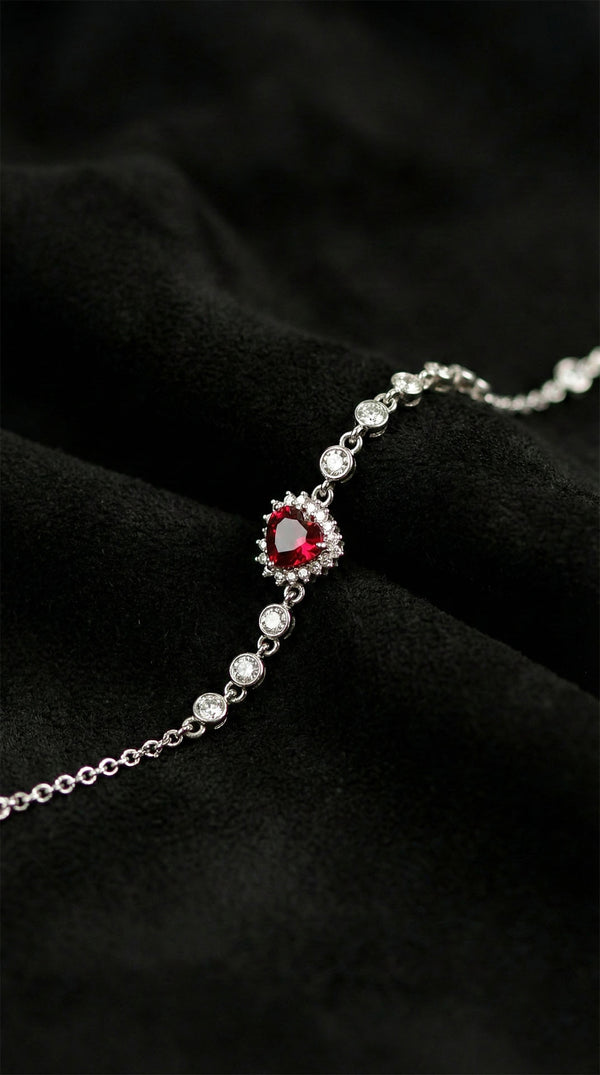 925er Silber Herz-Anhänger mit Rubin und Rhodium-Beschichtung | 925er Silber